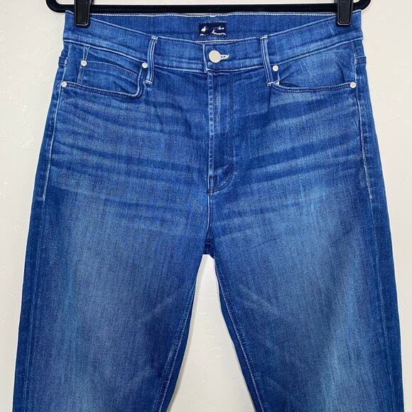 MOTHER Blue Squeeze It The Mid Rise Dazzler Crop Fray Size 32 - Picture 2 of 11